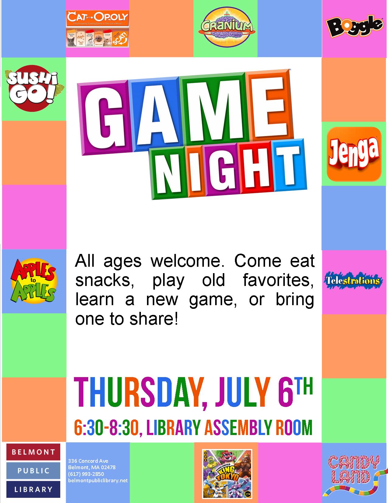 Game Night Flyer Belmont Public Library