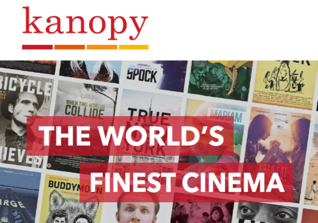 Kanopy logo and "worlds finest cinema."