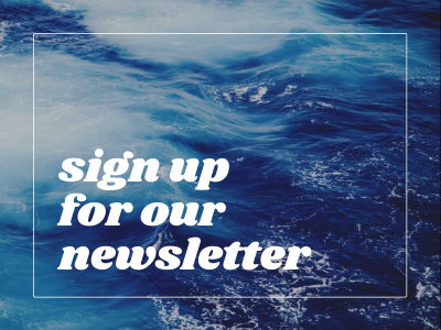 Text reads sign up for our newsletter on a blue background.