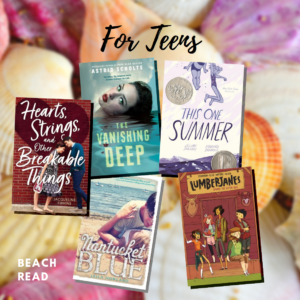 Text reading "For Teens" above five book covers on a background of varied colorful shells.