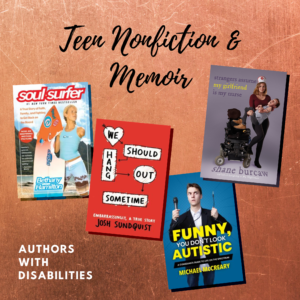 Text on a bronze background reads "Teen Nonfiction & Memoir" with four book covers.