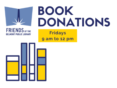 Friends logo on a white background with text reading "Book Donations Fridays 9 am to 12 pm"